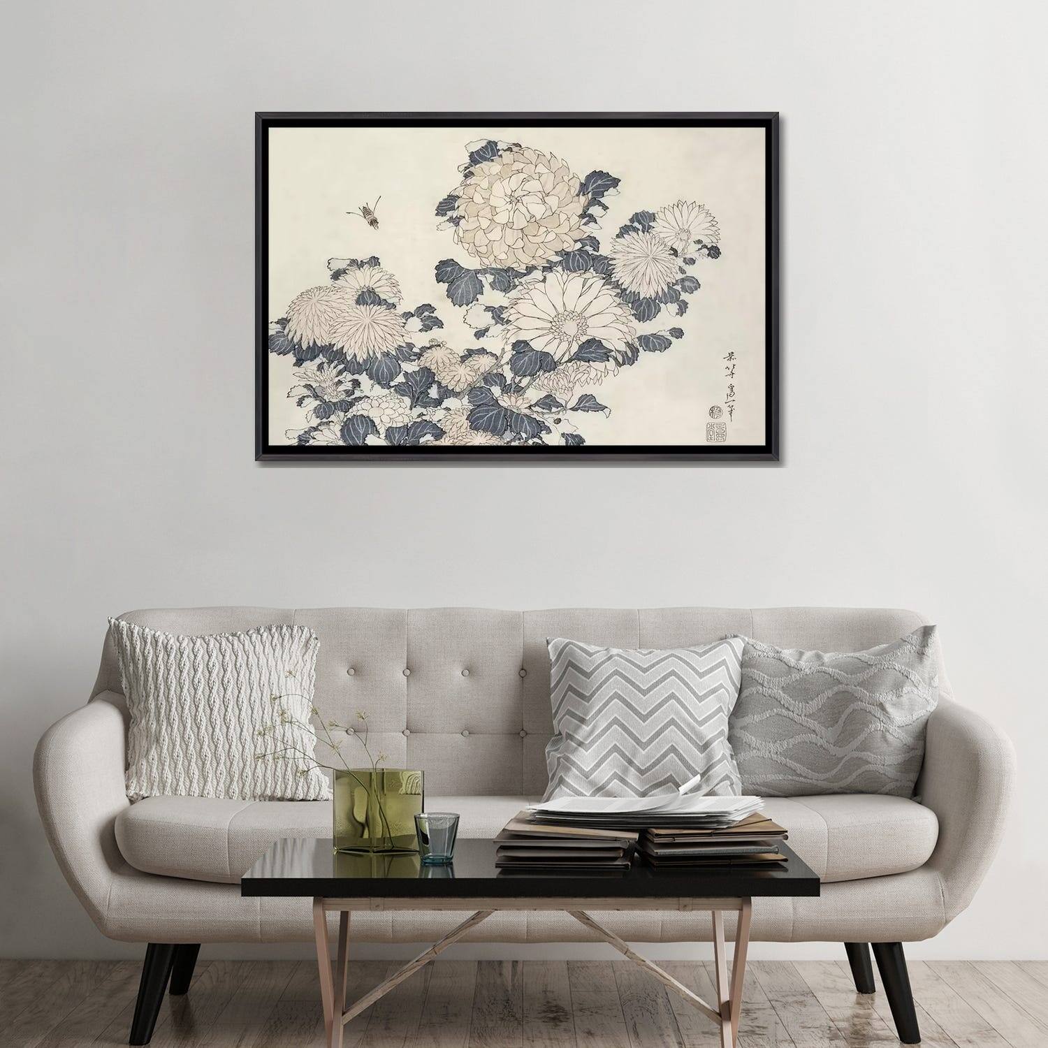 iCanvas "Bee And Chrysanthemums" by Katsushika Hokusai Framed Bed